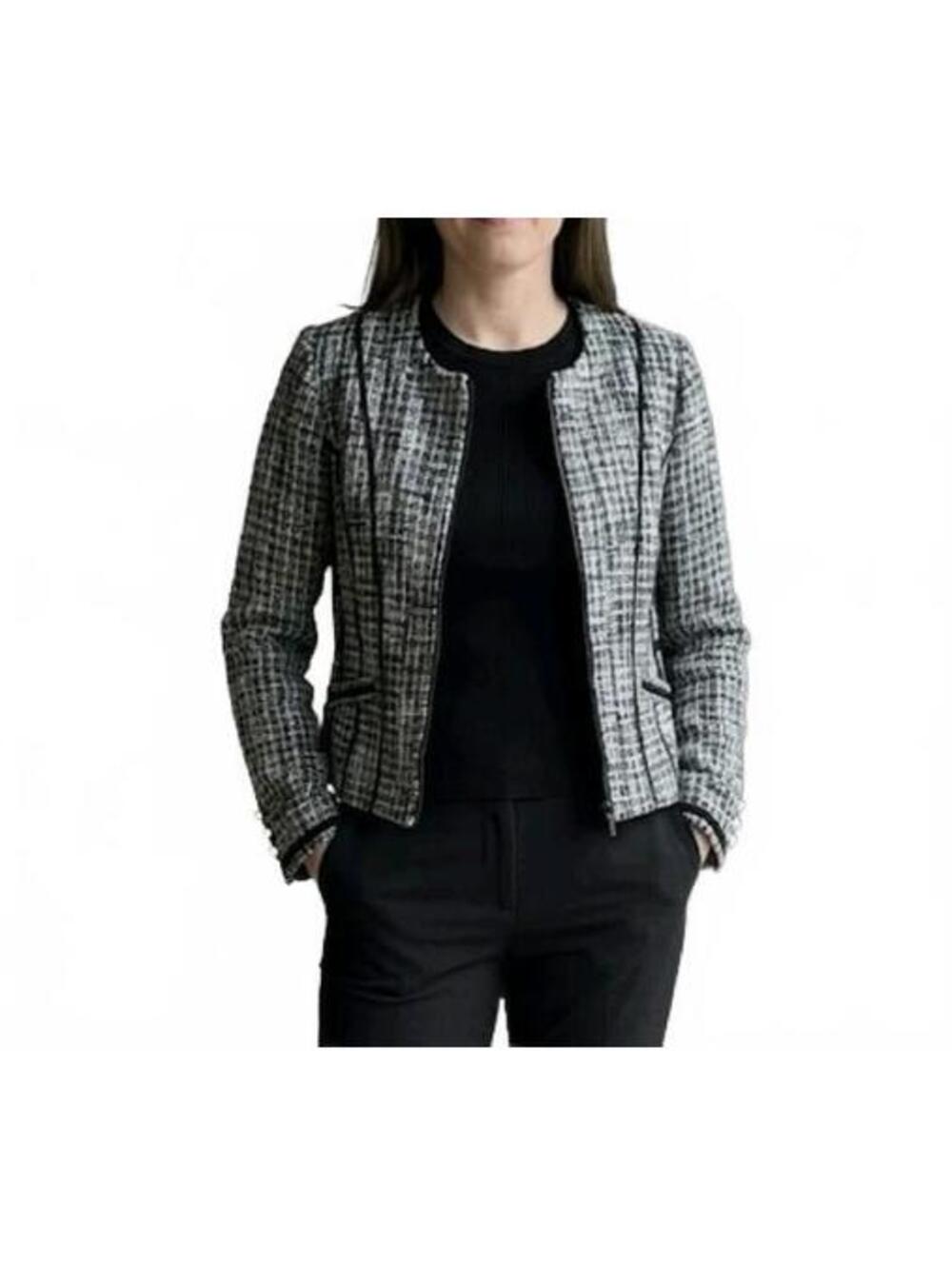 Express Women's L Tweed Weaved Tinsle Long Sleeve Dress Jacket Zip Lined $129